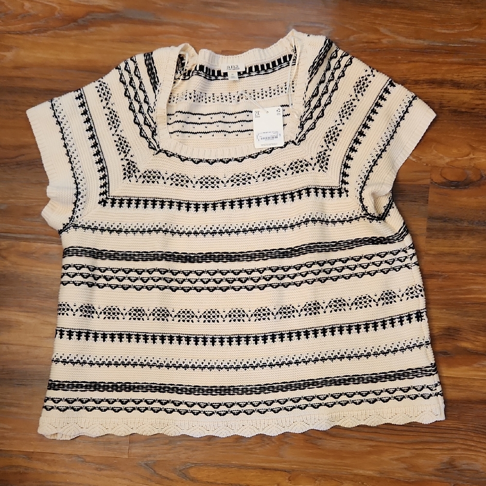JCP a.n.a. Black and Cream Knit Sweater, 2X, NWT